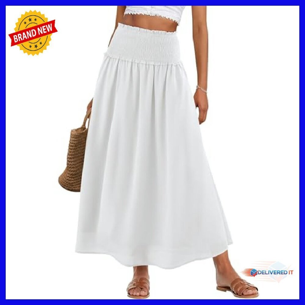Maxi Skirt High Waist Elastic Flowy Boho Summer Beach Cover Up - Picture 2 of 8